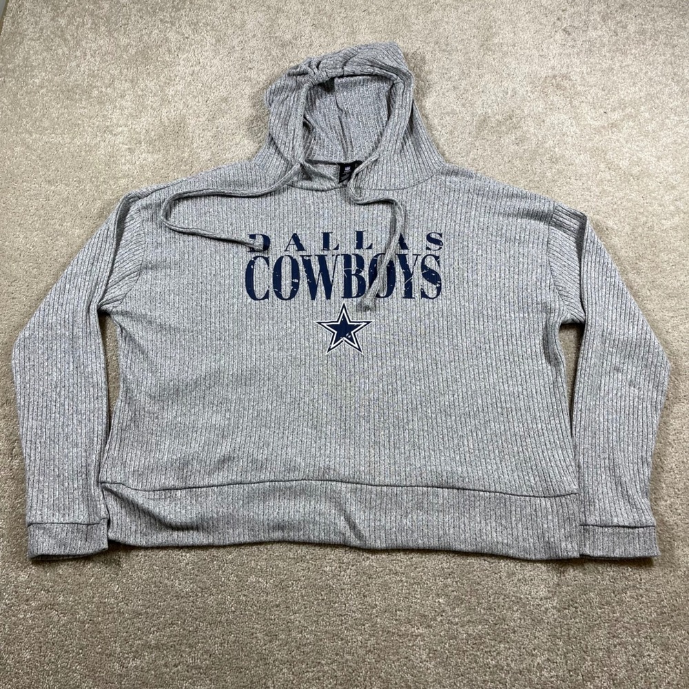 NFL Team Apparel Dallas Cowboys Mens Large Gray Ribbed Hooded Sweatshirt